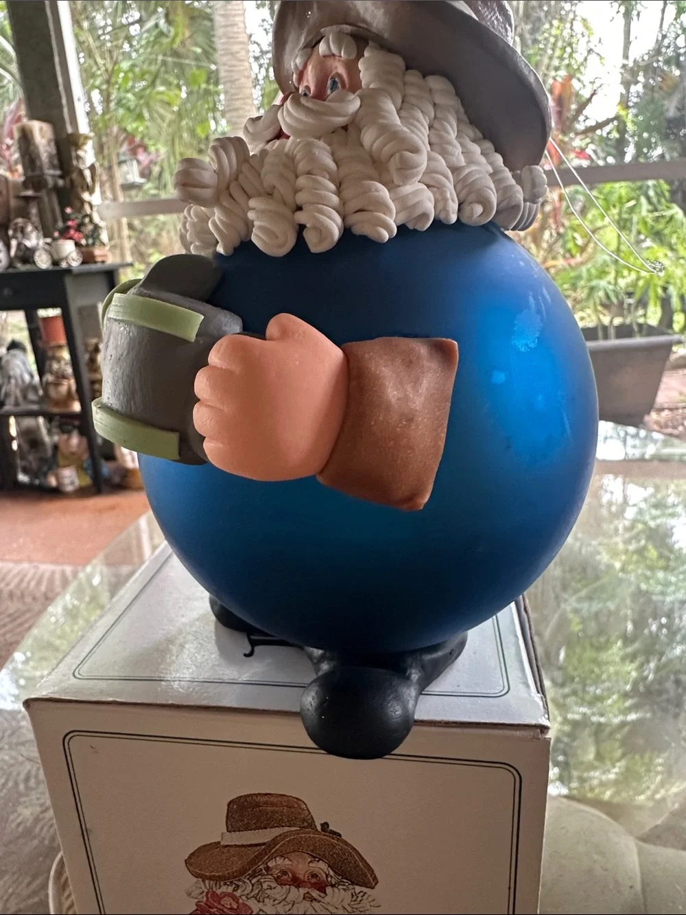 Gardener Santa Ornament in Blue